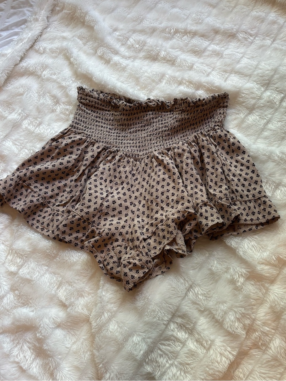 Angie Taupe Floral Smocked Waist Shorts